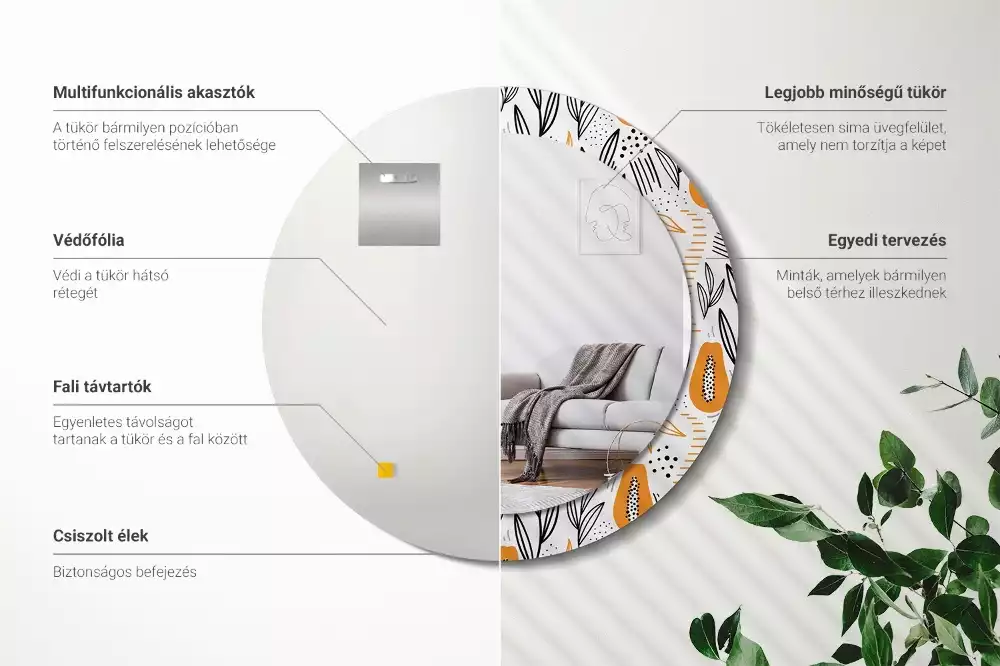 Lustro ścienne dekoracyjne w kształcie okrągłym z motywem papai