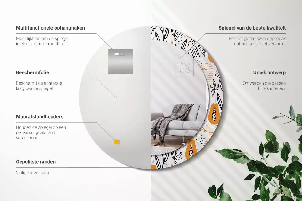 Lustro ścienne dekoracyjne w kształcie okrągłym z motywem papai