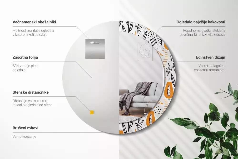 Lustro ścienne dekoracyjne w kształcie okrągłym z motywem papai