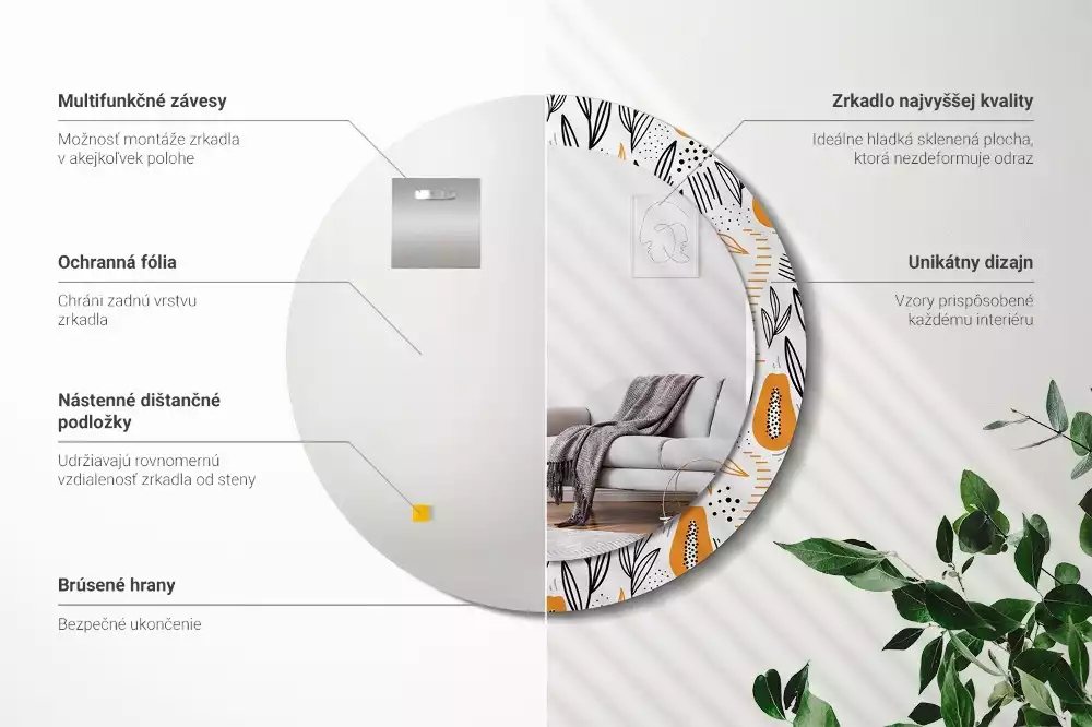 Lustro ścienne dekoracyjne w kształcie okrągłym z motywem papai