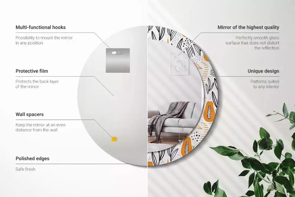 Lustro ścienne dekoracyjne w kształcie okrągłym z motywem papai