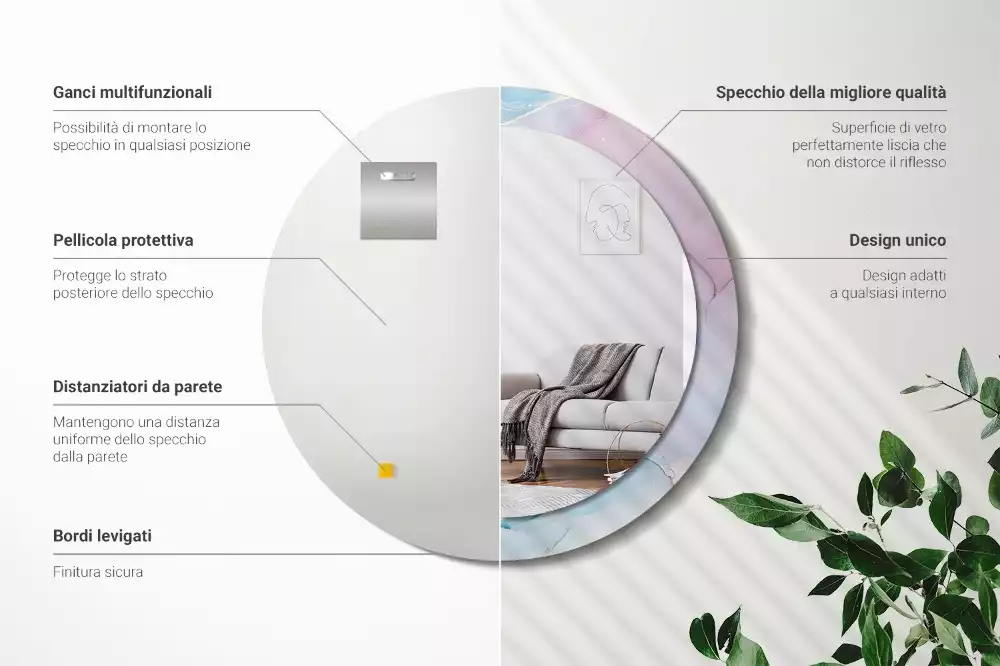 Lustro w ramie z nadrukiem w marmurowym stylu o okrągłym kształcie