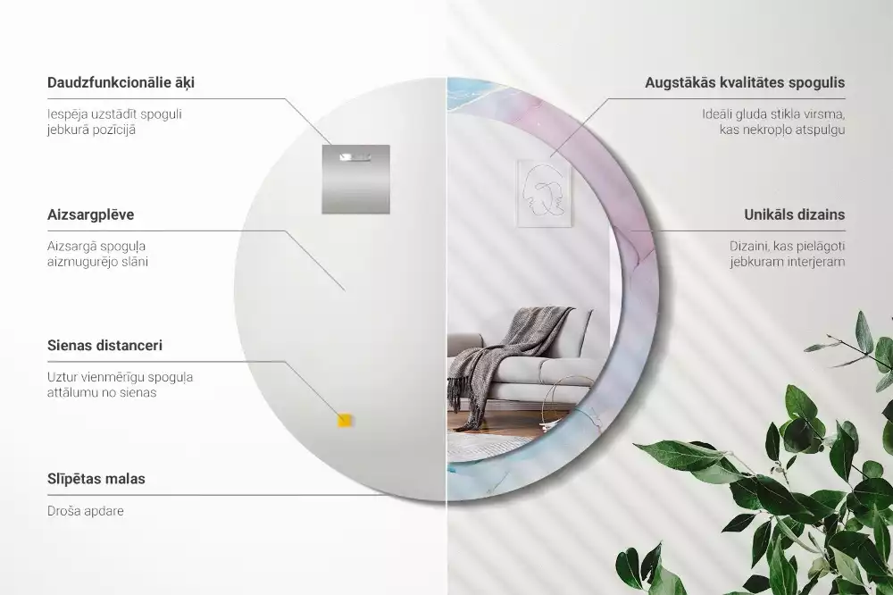 Lustro w ramie z nadrukiem w marmurowym stylu o okrągłym kształcie