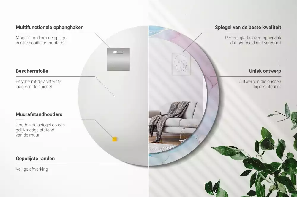 Lustro w ramie z nadrukiem w marmurowym stylu o okrągłym kształcie