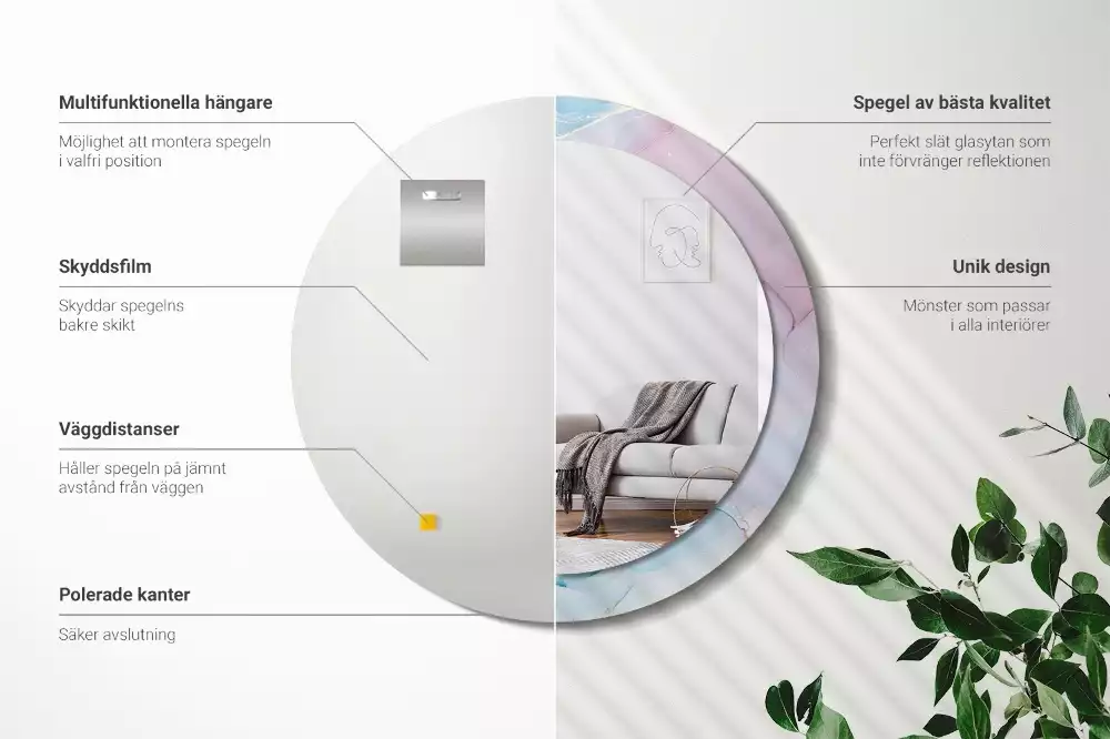 Lustro w ramie z nadrukiem w marmurowym stylu o okrągłym kształcie