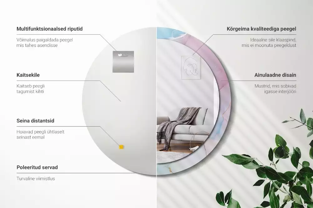 Lustro w ramie z nadrukiem w marmurowym stylu o okrągłym kształcie