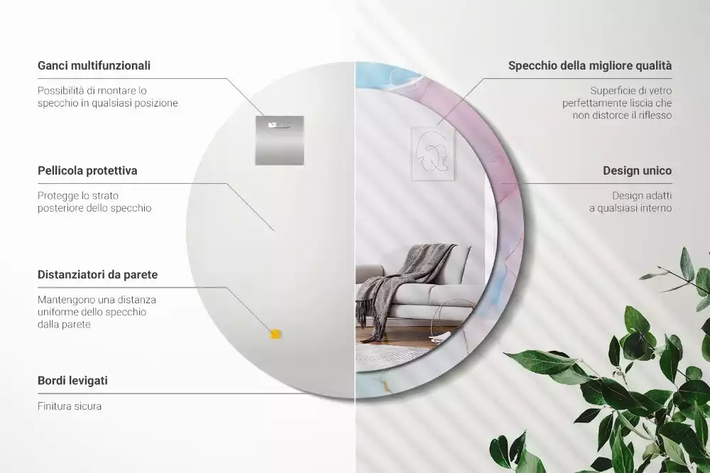 Lustro w ramie z nadrukiem w marmurowym stylu o okrągłym kształcie