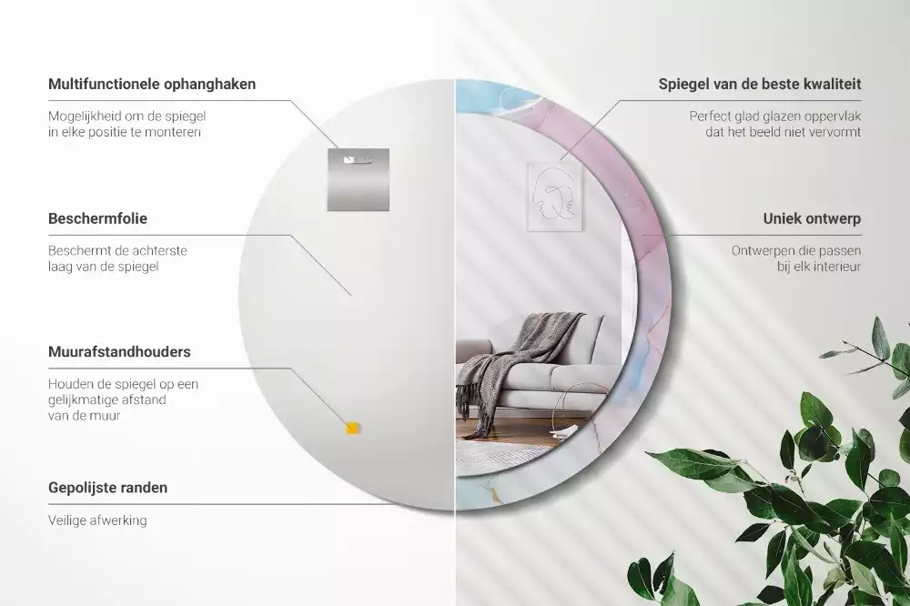 Lustro w ramie z nadrukiem w marmurowym stylu o okrągłym kształcie