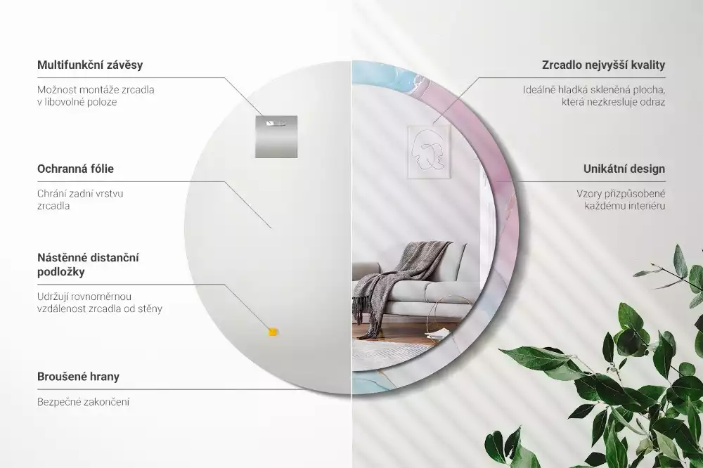 Lustro w ramie z nadrukiem w marmurowym stylu o okrągłym kształcie