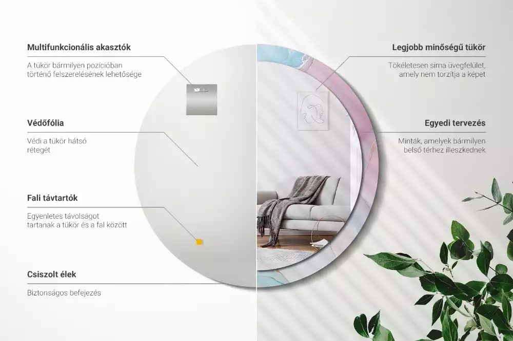 Lustro w ramie z nadrukiem w marmurowym stylu o okrągłym kształcie