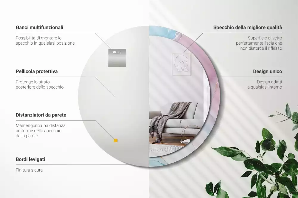 Lustro w ramie z nadrukiem w marmurowym stylu o okrągłym kształcie