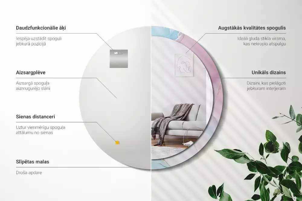 Lustro w ramie z nadrukiem w marmurowym stylu o okrągłym kształcie