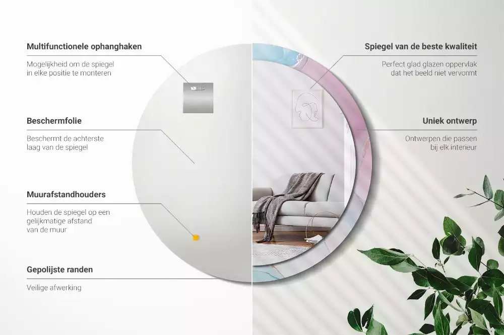 Lustro w ramie z nadrukiem w marmurowym stylu o okrągłym kształcie