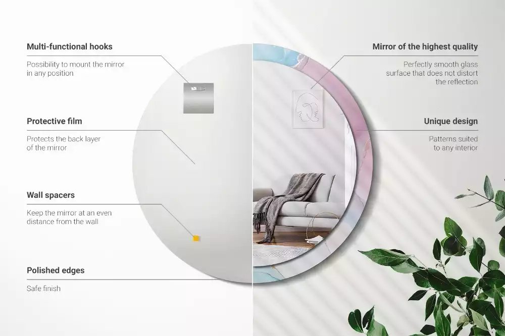 Lustro w ramie z nadrukiem w marmurowym stylu o okrągłym kształcie