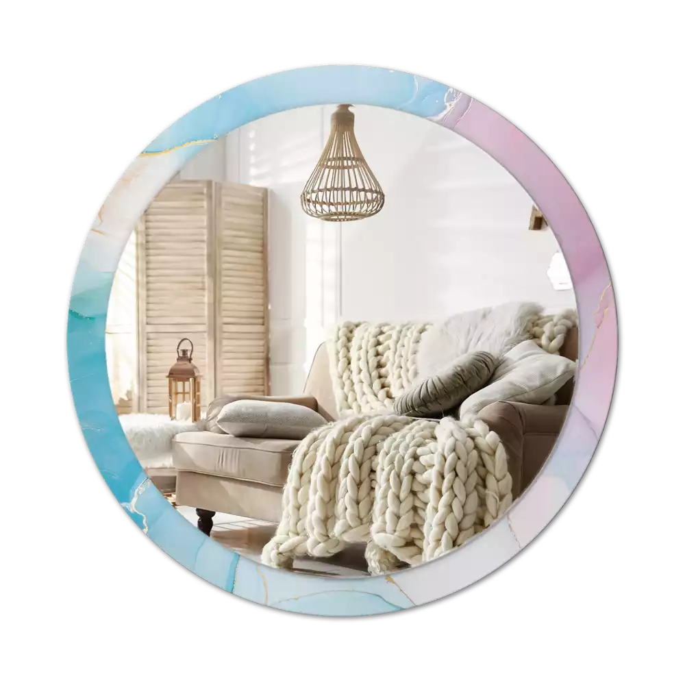 Lustro w ramie z nadrukiem w marmurowym stylu o okrągłym kształcie