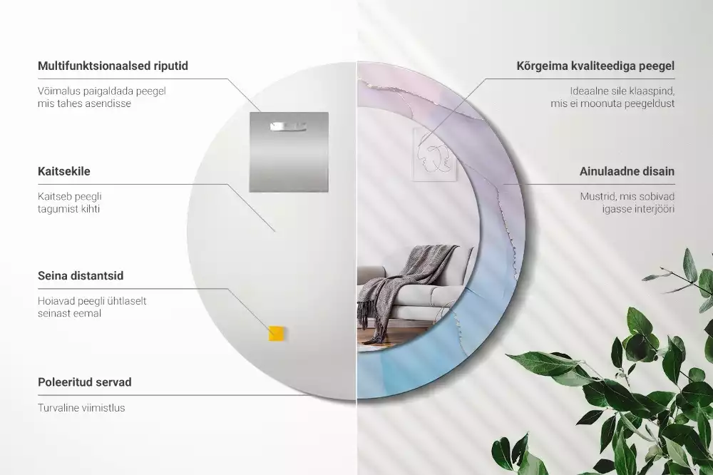 Lustro w ramie z nadrukiem w marmurowym stylu o okrągłym kształcie