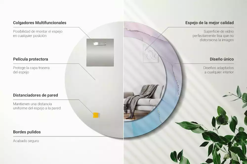 Lustro w ramie z nadrukiem w marmurowym stylu o okrągłym kształcie