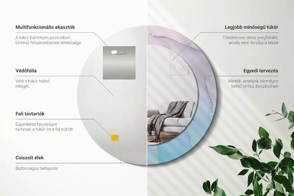 Lustro w ramie z nadrukiem w marmurowym stylu o okrągłym kształcie