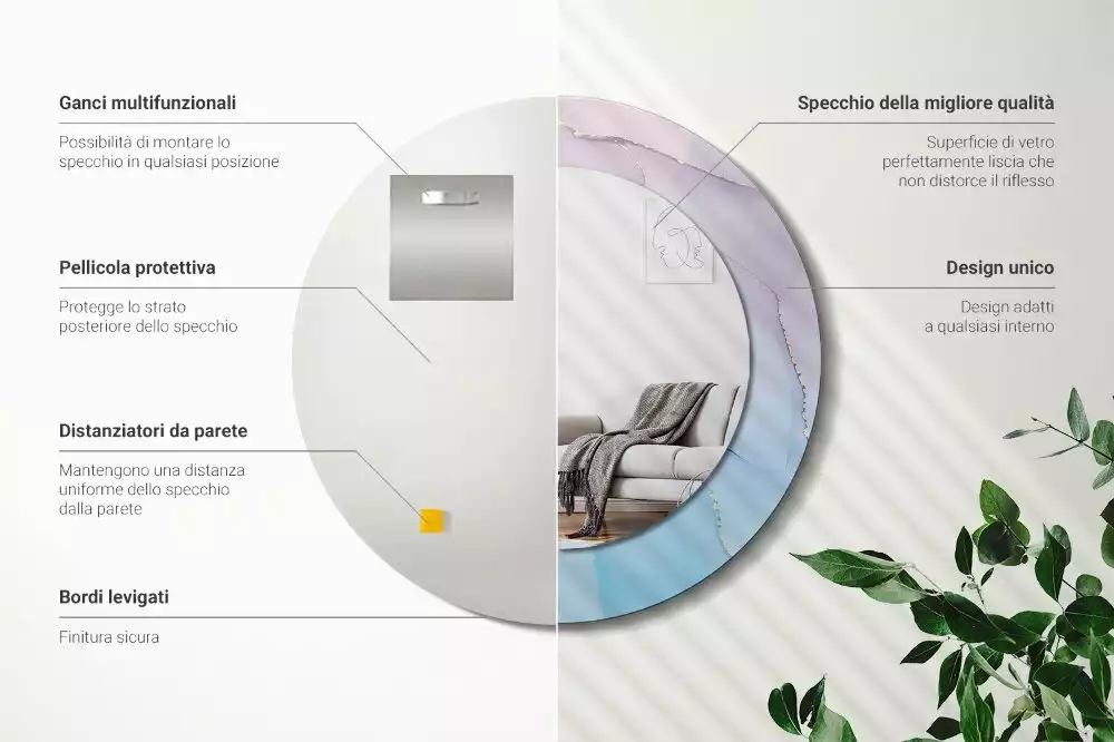 Lustro w ramie z nadrukiem w marmurowym stylu o okrągłym kształcie