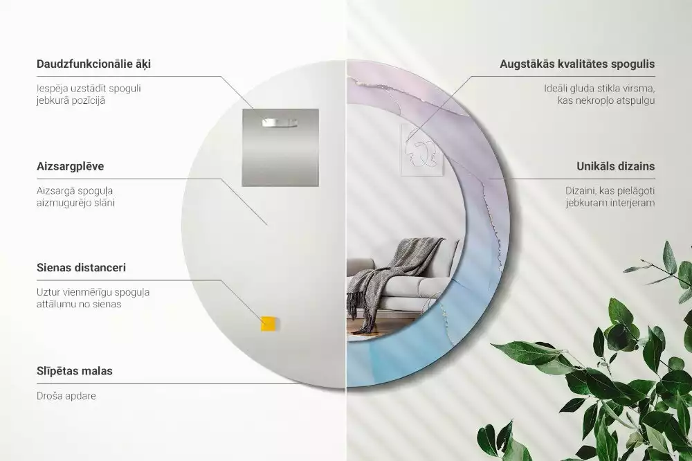 Lustro w ramie z nadrukiem w marmurowym stylu o okrągłym kształcie