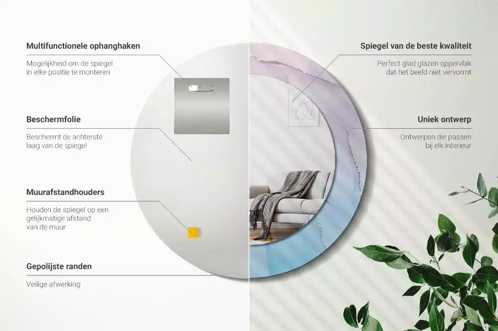 Lustro w ramie z nadrukiem w marmurowym stylu o okrągłym kształcie