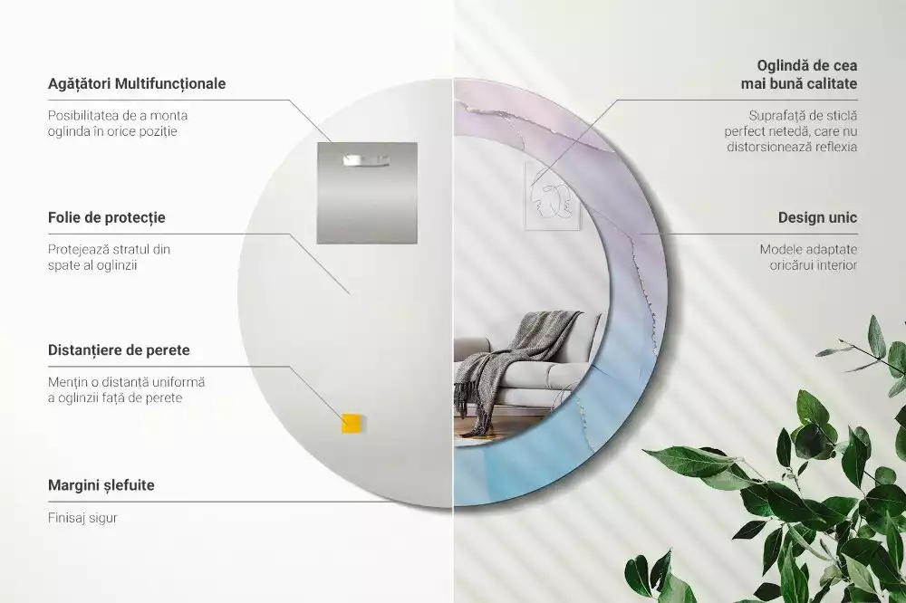 Lustro w ramie z nadrukiem w marmurowym stylu o okrągłym kształcie