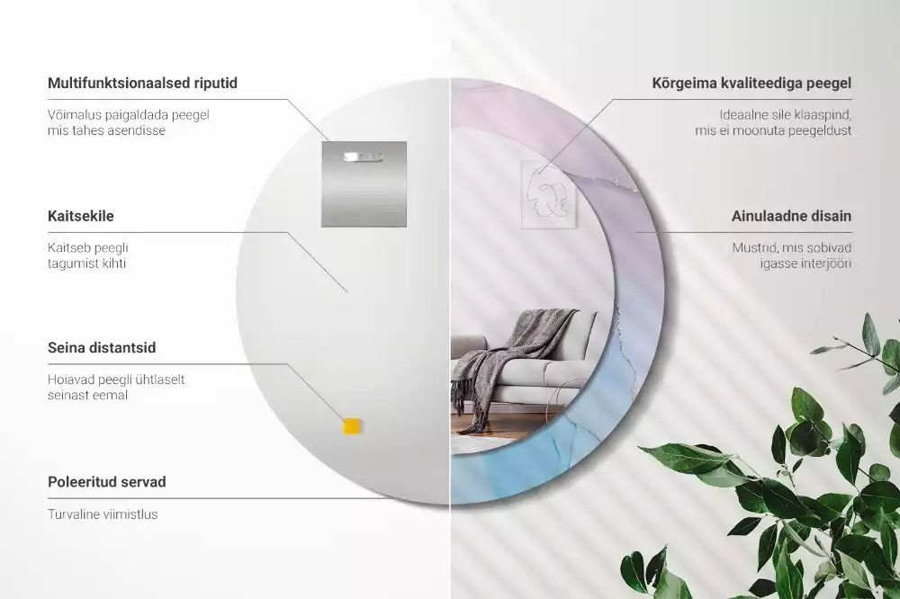 Lustro w ramie z nadrukiem w marmurowym stylu o okrągłym kształcie