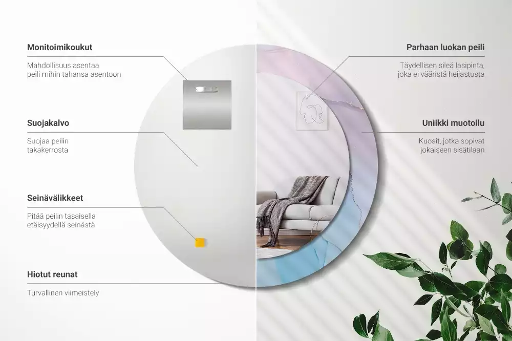 Lustro w ramie z nadrukiem w marmurowym stylu o okrągłym kształcie