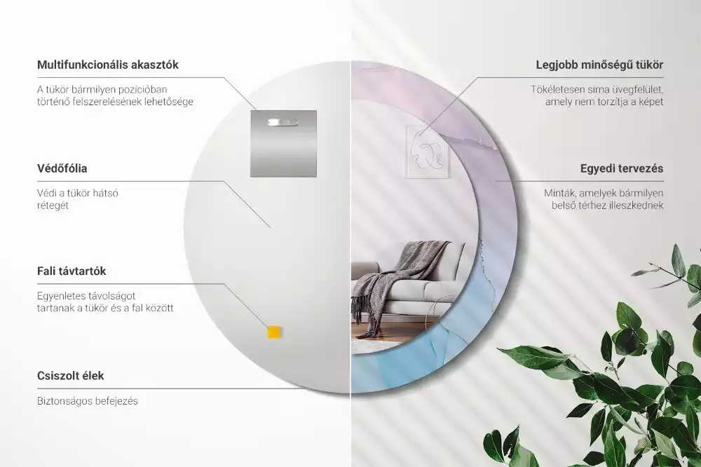 Lustro w ramie z nadrukiem w marmurowym stylu o okrągłym kształcie