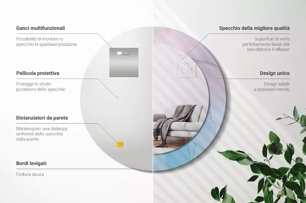 Lustro w ramie z nadrukiem w marmurowym stylu o okrągłym kształcie