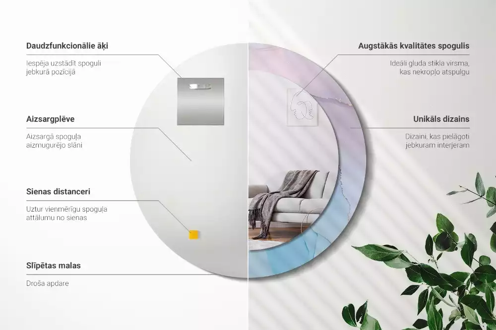 Lustro w ramie z nadrukiem w marmurowym stylu o okrągłym kształcie