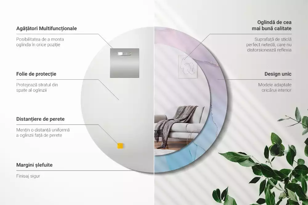 Lustro w ramie z nadrukiem w marmurowym stylu o okrągłym kształcie