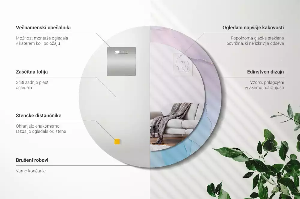 Lustro w ramie z nadrukiem w marmurowym stylu o okrągłym kształcie