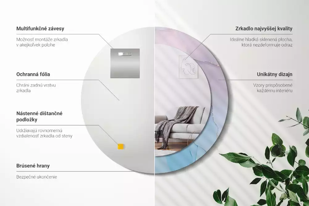 Lustro w ramie z nadrukiem w marmurowym stylu o okrągłym kształcie