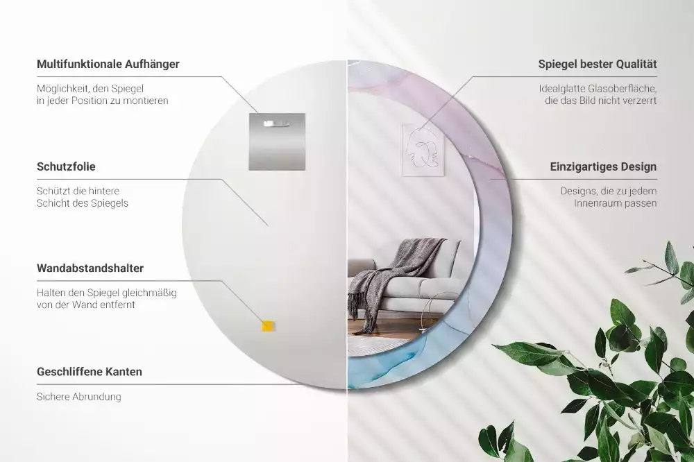 Lustro w ramie z nadrukiem w marmurowym stylu o okrągłym kształcie