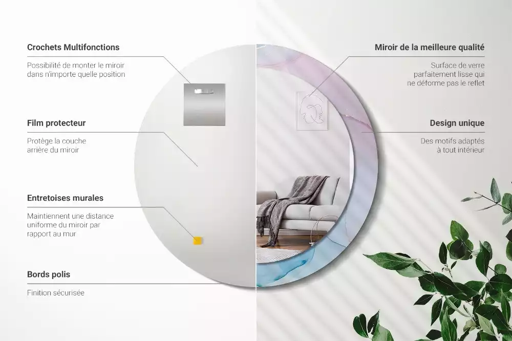 Lustro w ramie z nadrukiem w marmurowym stylu o okrągłym kształcie