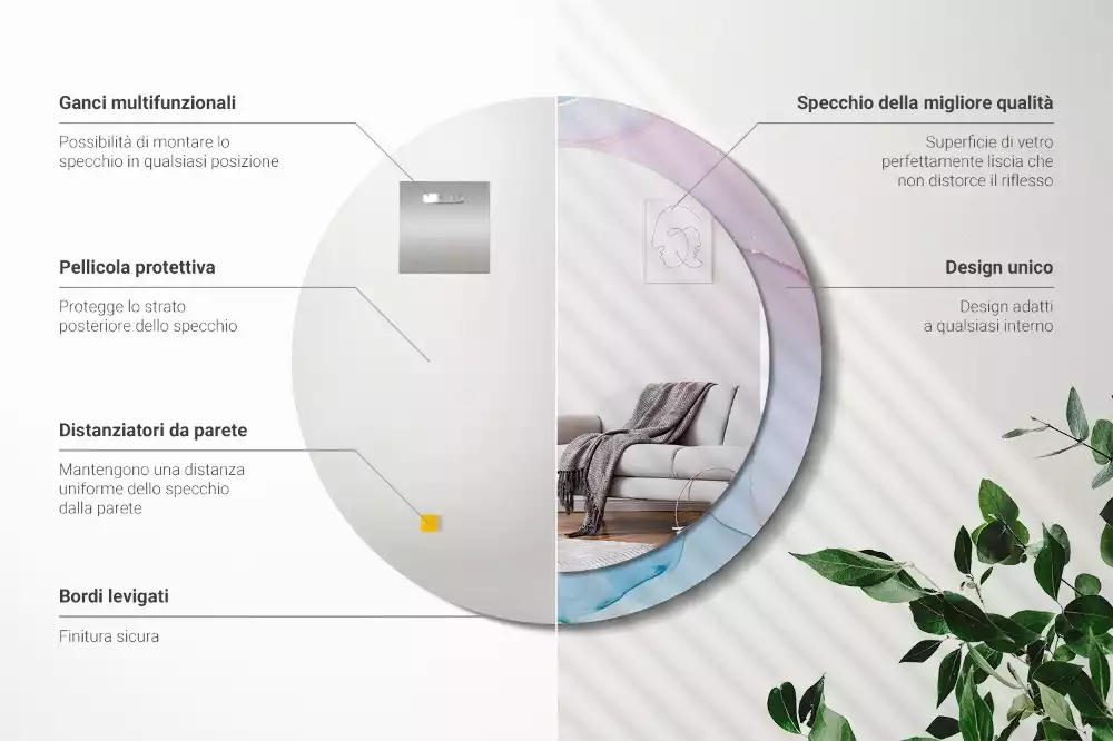 Lustro w ramie z nadrukiem w marmurowym stylu o okrągłym kształcie