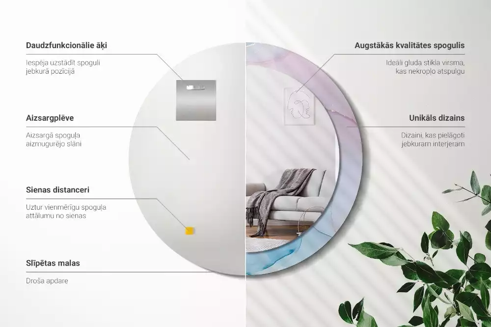 Lustro w ramie z nadrukiem w marmurowym stylu o okrągłym kształcie