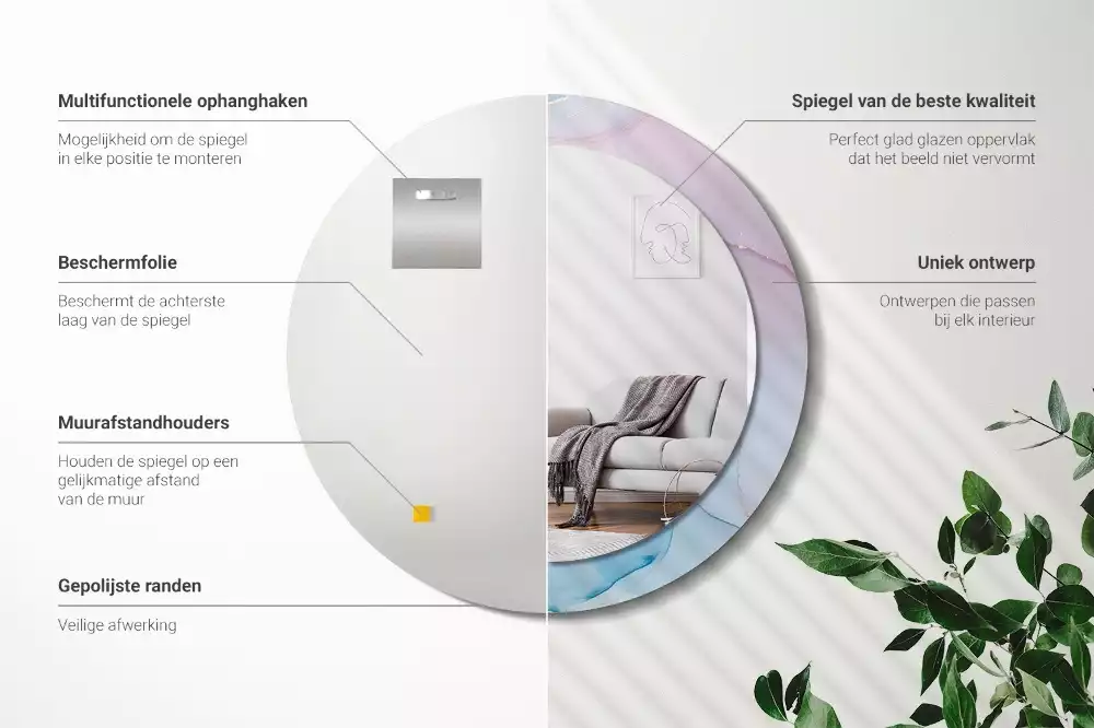 Lustro w ramie z nadrukiem w marmurowym stylu o okrągłym kształcie