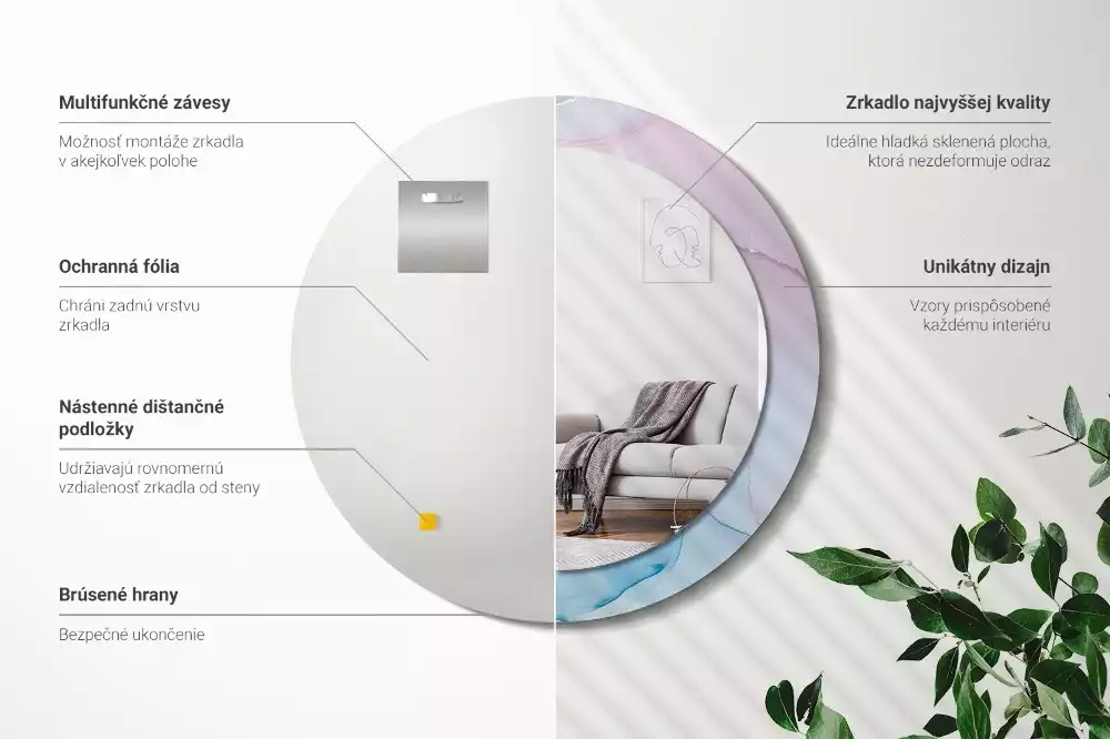 Lustro w ramie z nadrukiem w marmurowym stylu o okrągłym kształcie