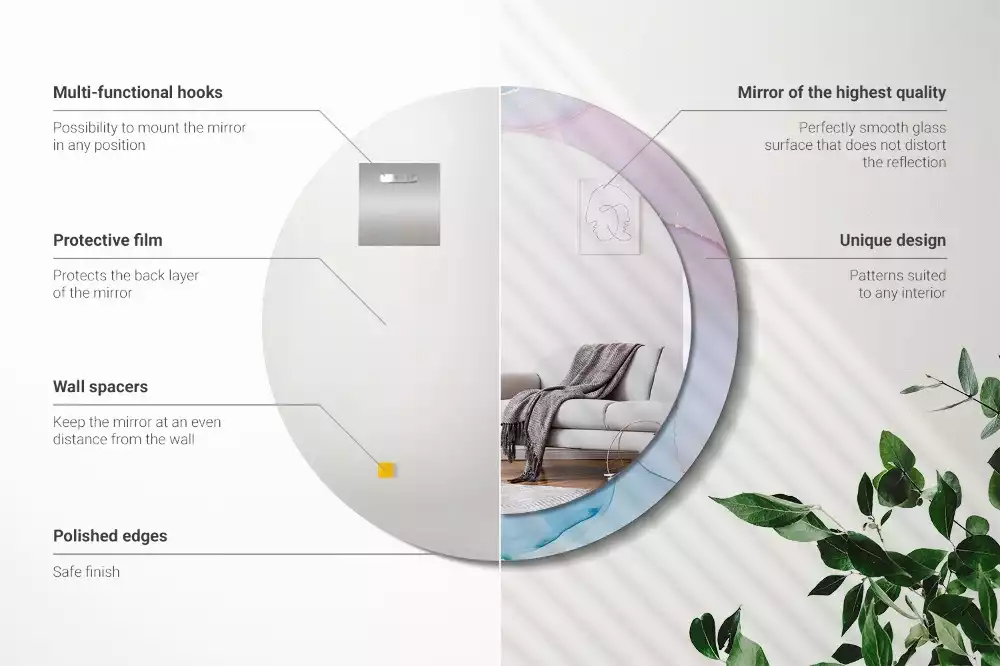 Lustro w ramie z nadrukiem w marmurowym stylu o okrągłym kształcie