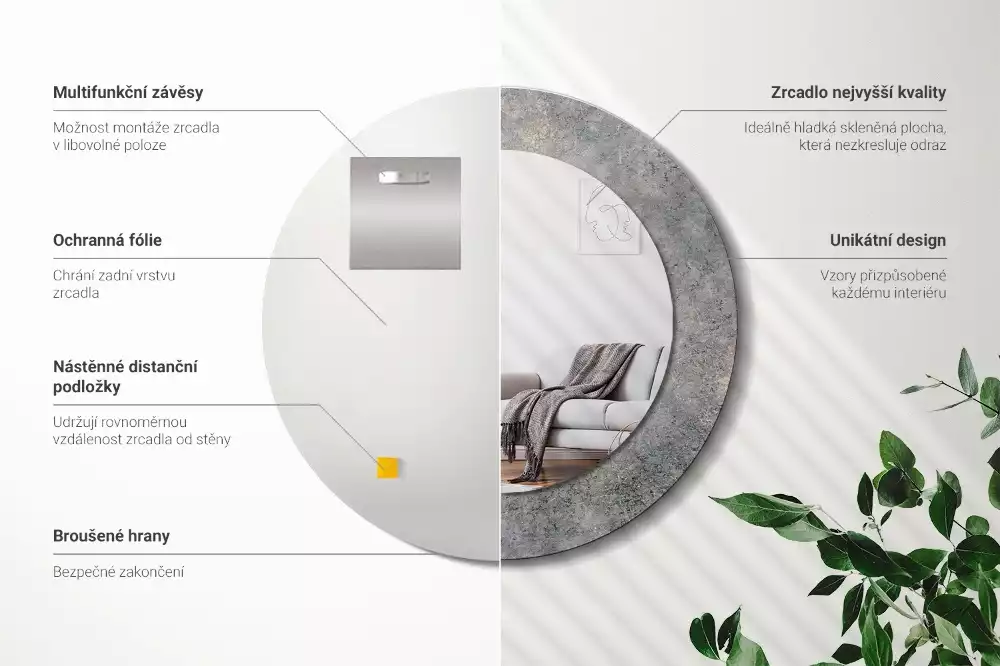 Lustro ścienne dekoracyjne w stylu vintage z ramą w kolorze betonu