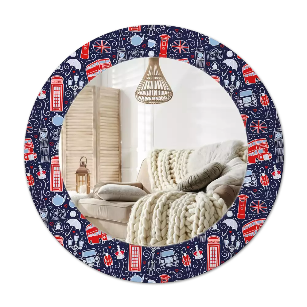 Lustro z okrągłą ramką i nadrukiem w stylu Londynu