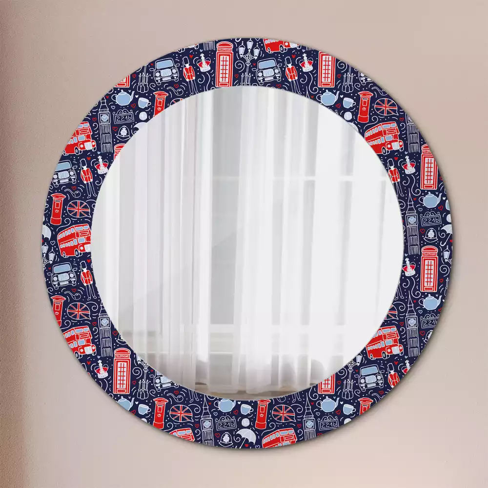 Lustro z okrągłą ramką i nadrukiem w stylu Londynu