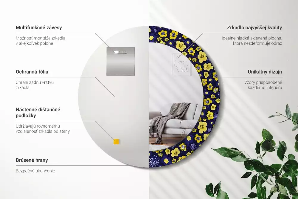 Lustro z drukowaną ramką w motywie małych kwiatków