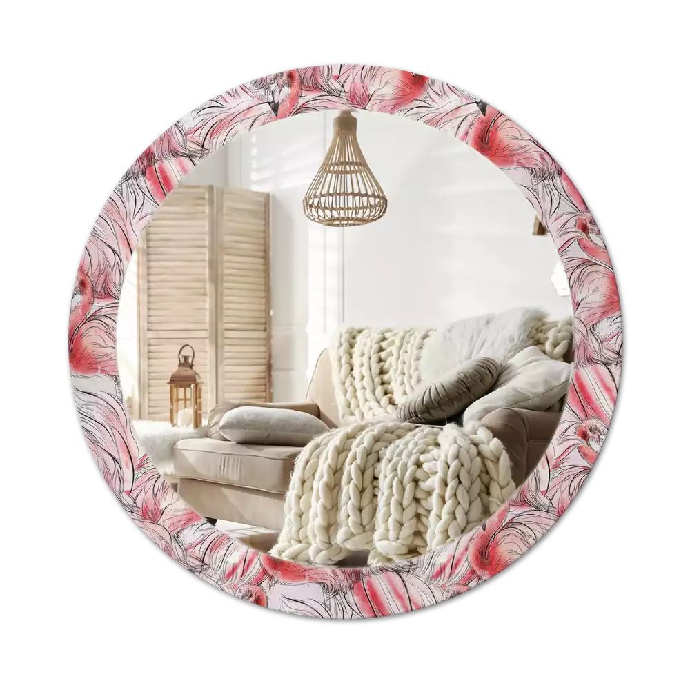 Lustro ścienne dekoracyjne w kształcie okręgu z motywem flamingów