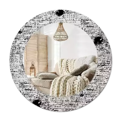 Lustro z okrągłą ramą z nadrukiem w motywie bazgrołów