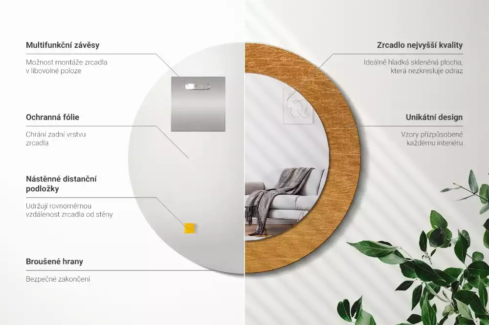 Lustro w stylu vintage loft z drukowaną okrągłą ramką