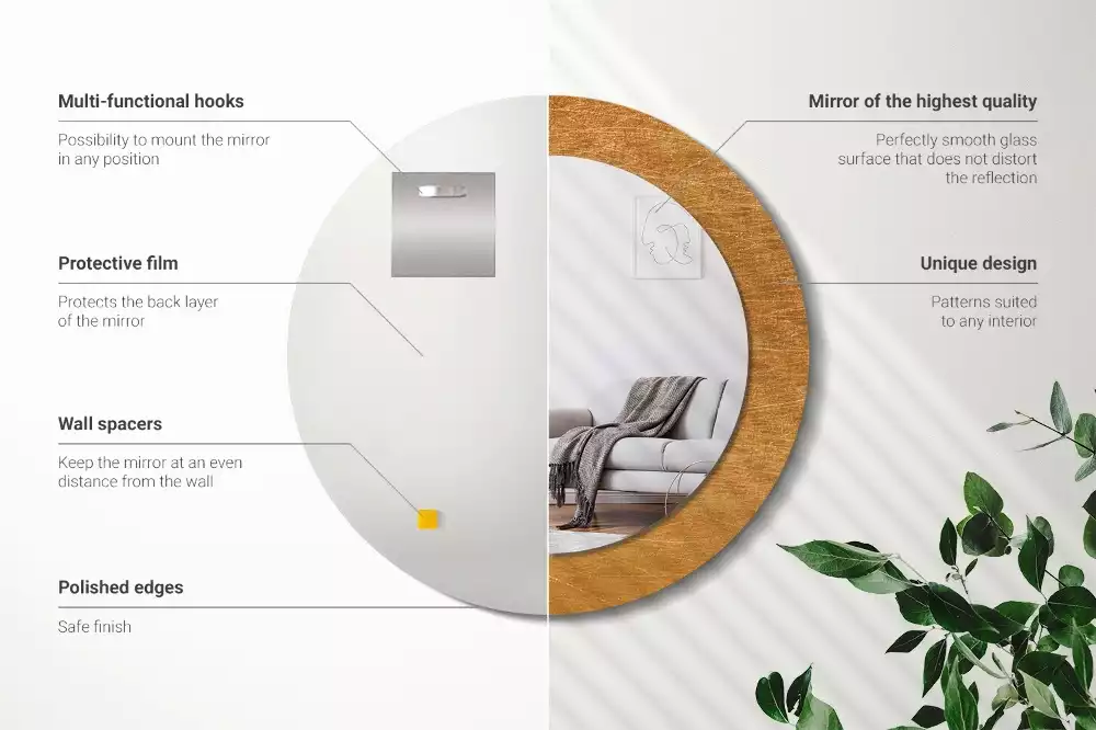 Lustro w stylu vintage loft z drukowaną okrągłą ramką