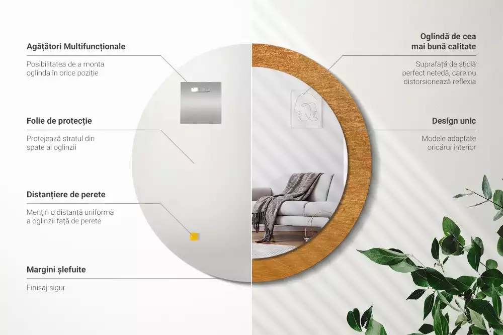 Lustro w stylu vintage loft z drukowaną okrągłą ramką